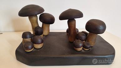 Scultura in legno Funghi  Porcini lavorato a mano 