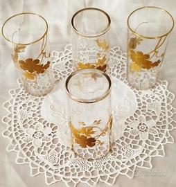 4 bicchieri cristallo e oro zecchino 