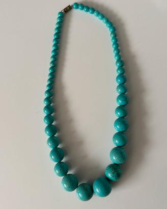 Collana vintage turchese naturale a sfere