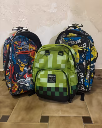 Lotto 3 Zaini Trolley Scuola Appack + Minecraft