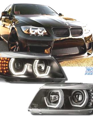 FARI BMW E90 E91 05-08 ANGEL EYES LED 3D FONDO NER