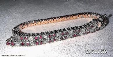 BRACCIALE TENNIS ORO ROSA 18kt. DIAMANTI E RUBINI