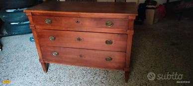 Cassettone antico comò Impero a 3 cassetti in noce