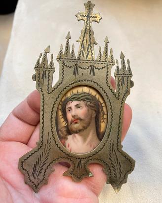 Miniatura antica smalto porcellana dipinta cornice