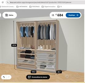 Armadio Ikea Pax con ante scorrevoli 200x66x236cm