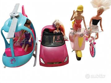 Veicoli Barbie: elicottero, auto, vespa e bici