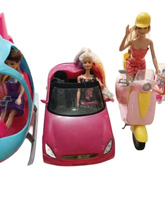 Veicoli Barbie: elicottero, auto, vespa e bici