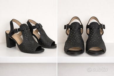 Sandali neri in pelle sintetica tacco 8 cm