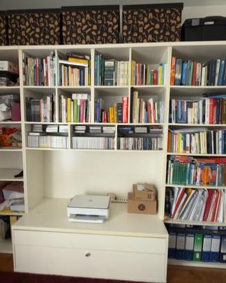 Libreria, divano pelle, letto singolo sdoppiabile