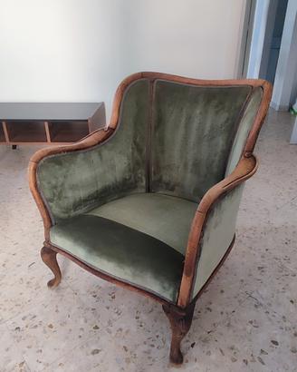Coppia poltrone Bergère vintage in velluto verde