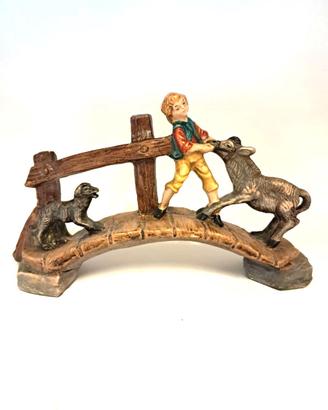 Statuina Presepe Ponte Asino Cane Cartapesta 10cm