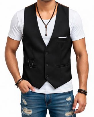 Gilet Panciotto Uomo Nero Slim Fit - Tg. XL
