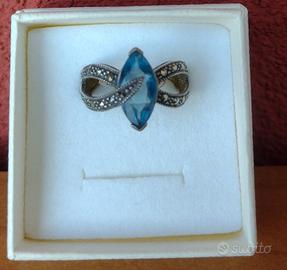 Anello con pietra e strass - Argento 925 - Nuovo -