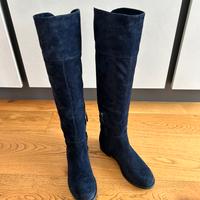 Stivali scamosciati blu, sotto il ginocchio 36