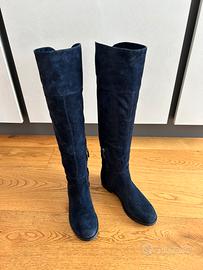 Stivali scamosciati blu, sotto il ginocchio 36