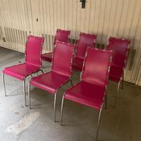 6 sedie cuoio viola fucsia con struttura acciaio.