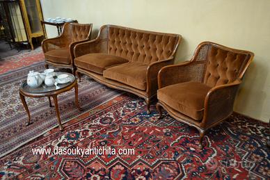 Salotto in noce e paglia di Vienna stile Luigi XV