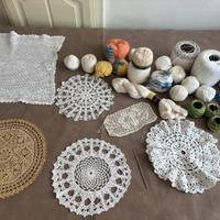 Set filati cotone, uncinetto e lavori eseguiti