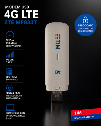 Chiavetta USB 4G LTE ZTE MF833T TIM – Sbloccata