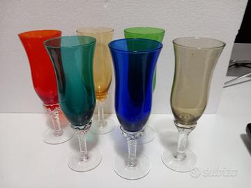 6 Flut vetro Murano colorati anni '70