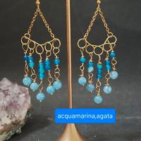 orecchini stile etnico azzurri, acquamarina 