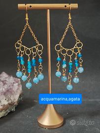 orecchini stile etnico azzurri, acquamarina 