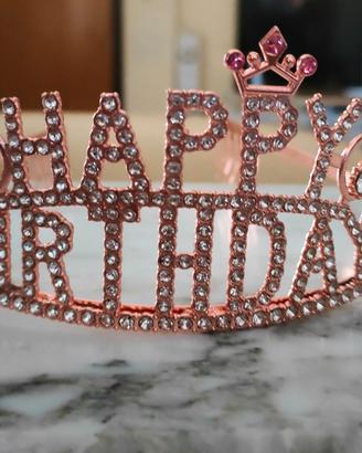 Coroncina Happy Birthday con strass brillantini