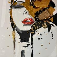 Quadro donna arte moderna japan oro nero