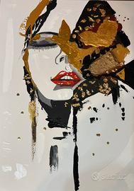 Quadro donna arte moderna japan oro nero