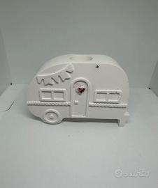 Roulotte portacandela handmade in ceramica