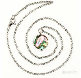 Collana acciaio inox e pendente in madreperla
