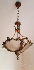 lampadario antico vetro e ottone