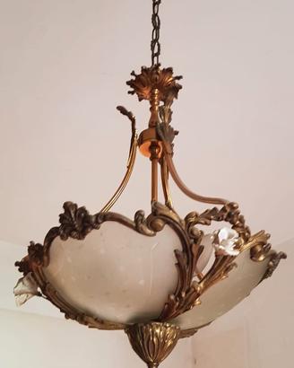 lampadario antico vetro e ottone