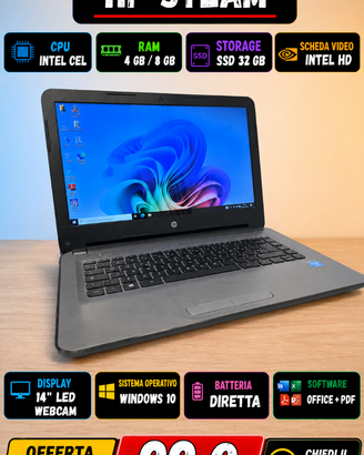 PC Portatile hp steam intel n3060 RAM 4GB 32GB Win
