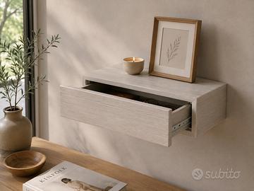 Mensola sospesa con cassetto effetto legno chiaro