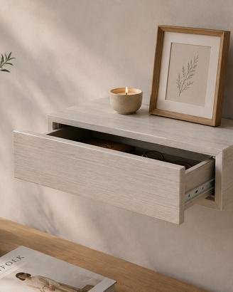Mensola sospesa con cassetto effetto legno chiaro