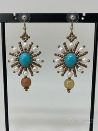 Orecchini Bronzo Aulite Turchese e Giada retrò 