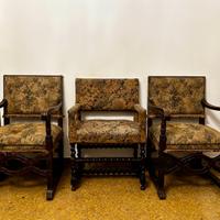 3 poltrone antiche legno massello, da restaurare