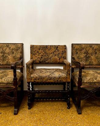 3 poltrone antiche legno massello, da restaurare