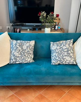 Divano letto a 3 posti in velluto blu petrolio