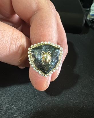 Anello Argento Scarabeo Cristallo Grigio Barocco
