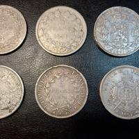 Lotto di 6 Monete in Argento  5 Franchi