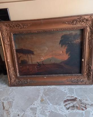Quadro antico Scuola Napoletana Vesuvio 