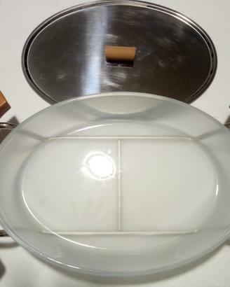Pirofila ovale con supporto e coperchio