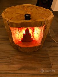 Buddha artigianale in larice per incensi e arredo