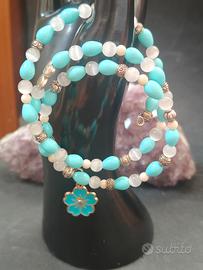 bracciale Memory con agata,vetro fiore
