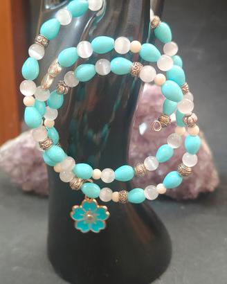 bracciale Memory con agata,vetro fiore