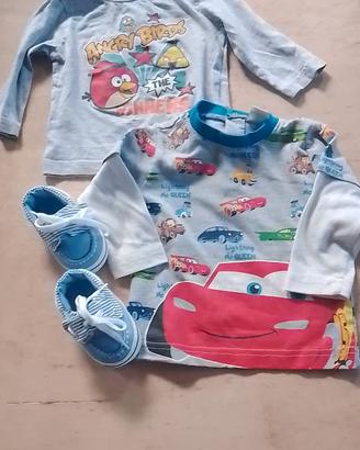 Set Angry Birds/Cars con scarpe vela nuova  6-9m