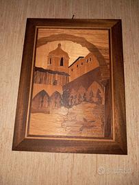 Trittico quadri in legno intarsiato