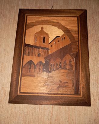 Trittico quadri in legno intarsiato